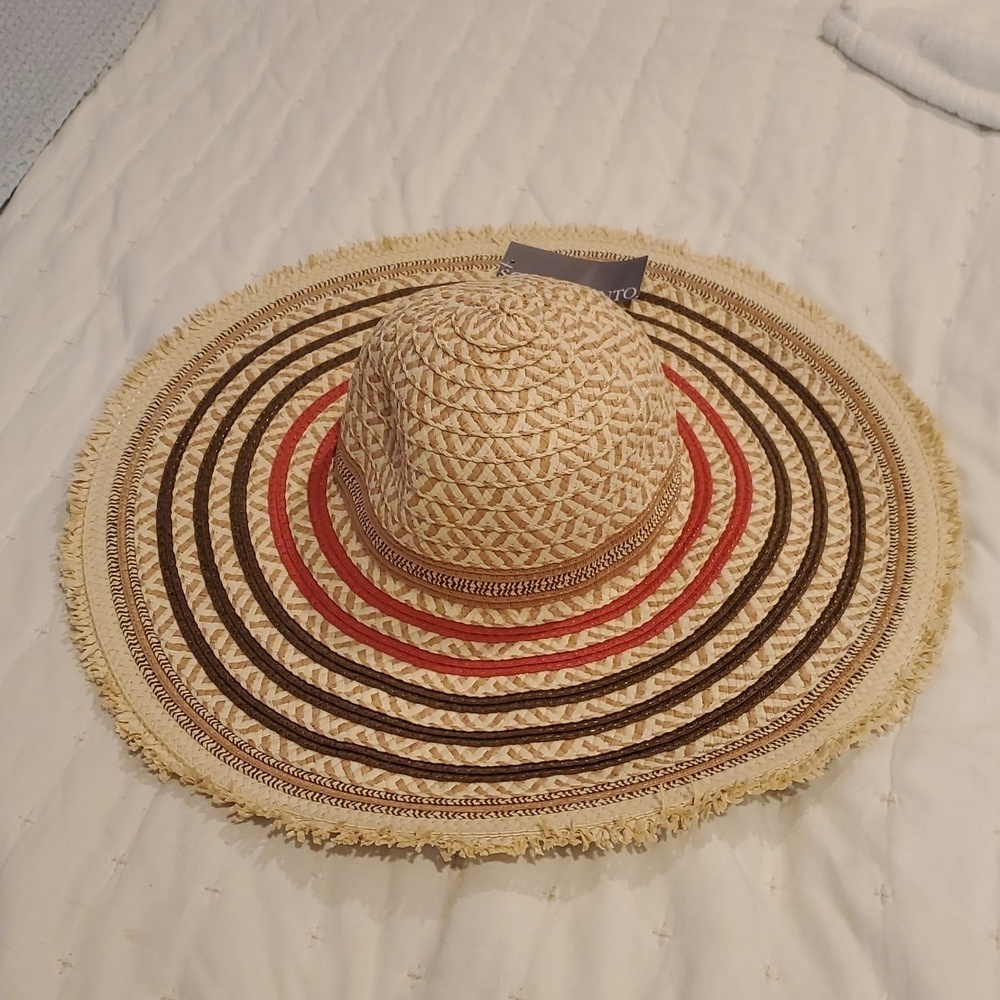 Scala Pronto Rice Paper Straw Wide Brim Straw Sun Hat OS NWT